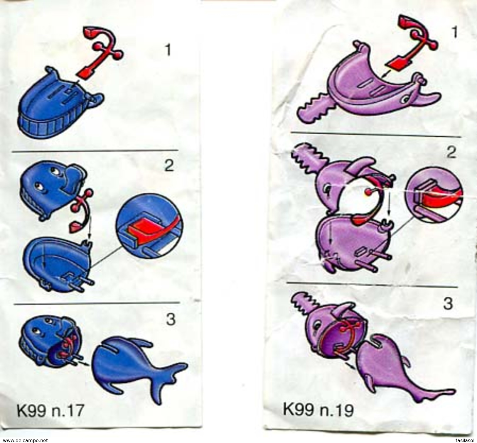 Kinder 1999 : Série Complète Les Poissons Pince-Col Avec 2 BPZ (4 Figurines) - Lotes