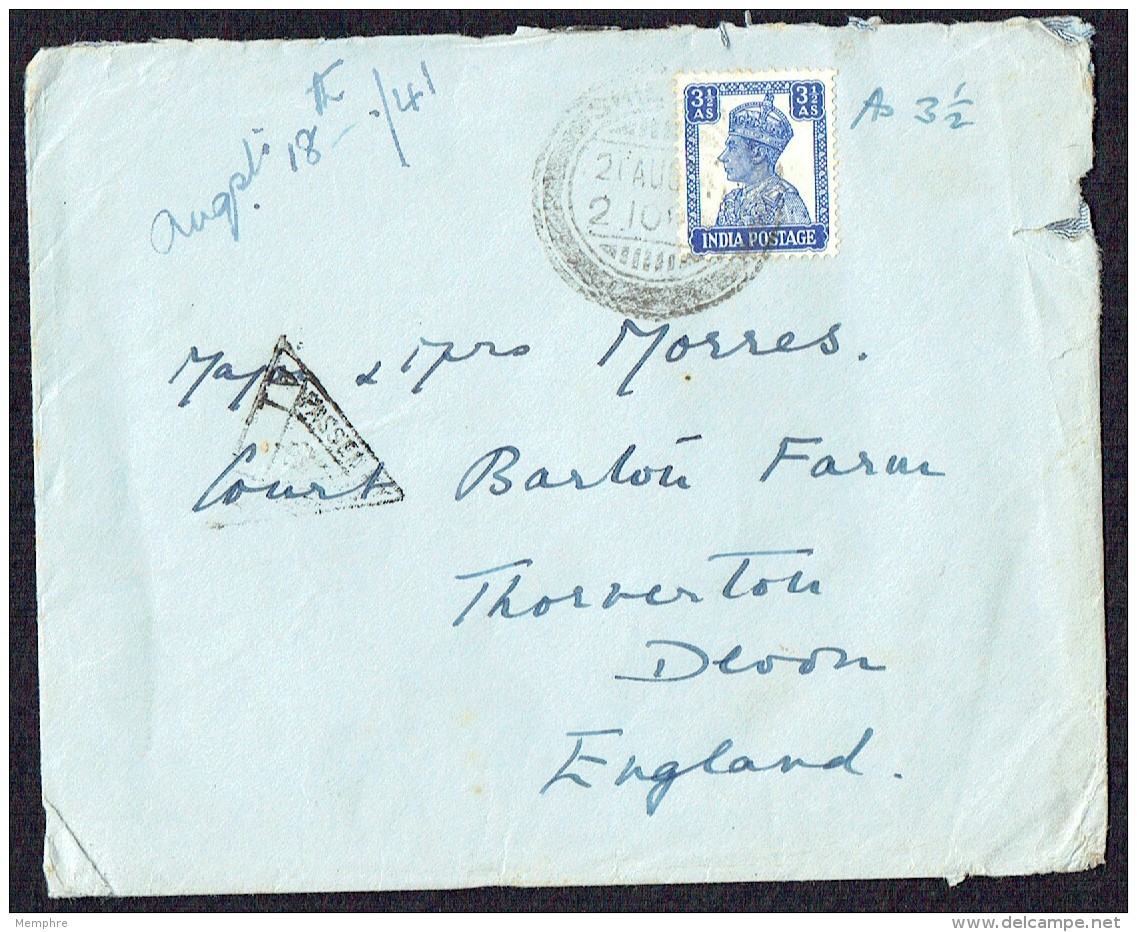1941  Letter To England  - Censored - 1936-47 Roi Georges VI