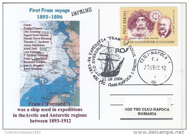 62417- FRAM SHIP, CREW, ARCTIC EXPEDITION, SPECIAL POSTCARD, 2006, ROMANIA - Expediciones árticas