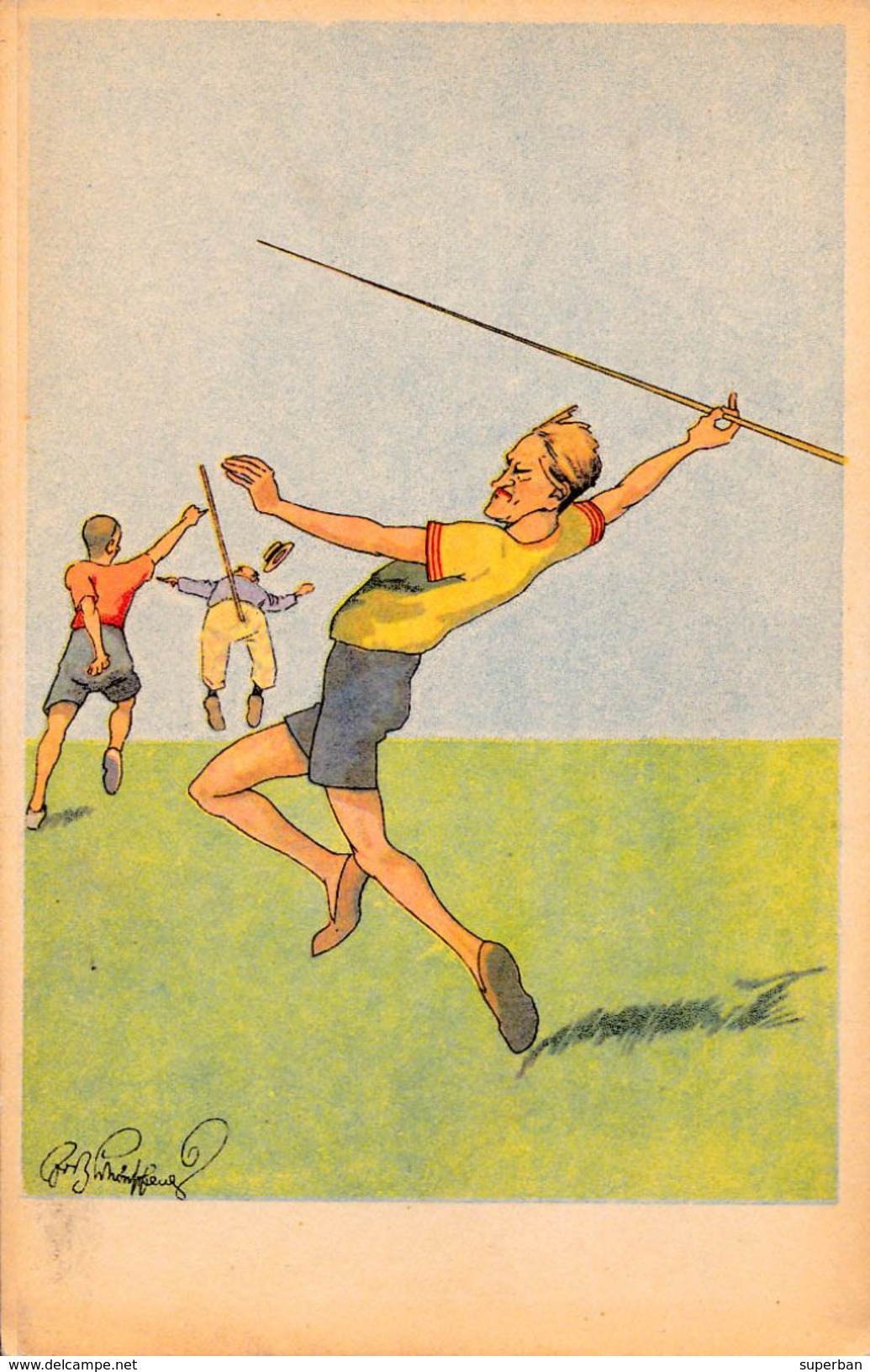 COMIC : LANCER DU JAVELOT / JAVELIN THROW - ILLUSTRATION / ARTIST : SCHÖNPFLUG / SCHOENPFLUG - B.K.W.I. 404-6 (w-426) - Schönpflug, Fritz