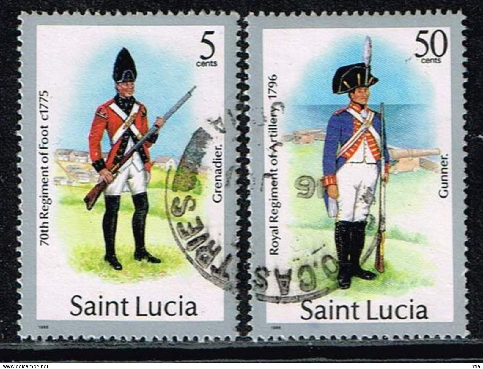 St. Lucia 1985, Michel# 748 + 754 O Military Uniforms - St.Lucia (1979-...)