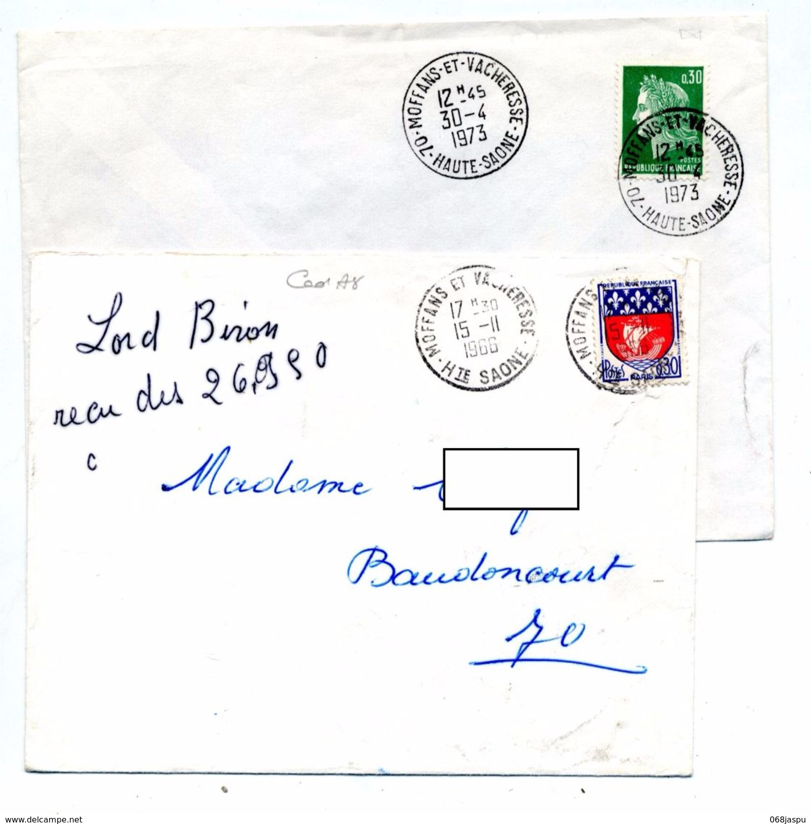 2 Lettre Cachet Moffans  Et Vacheresse - Manual Postmarks