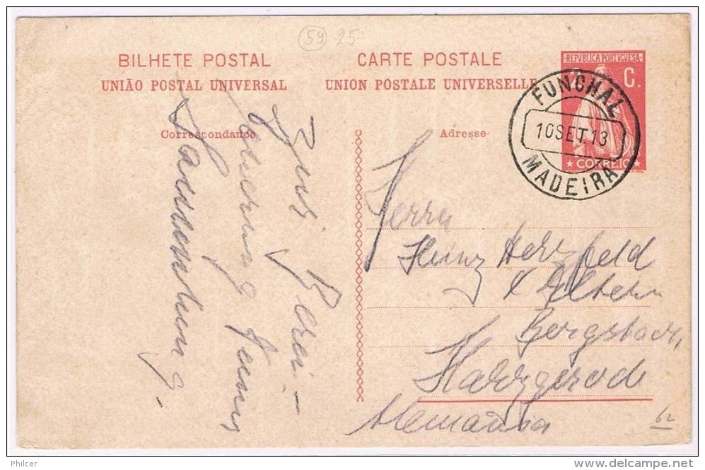 Funchal, 1913, Bilhete Postal Funchal-Alemanha - Funchal