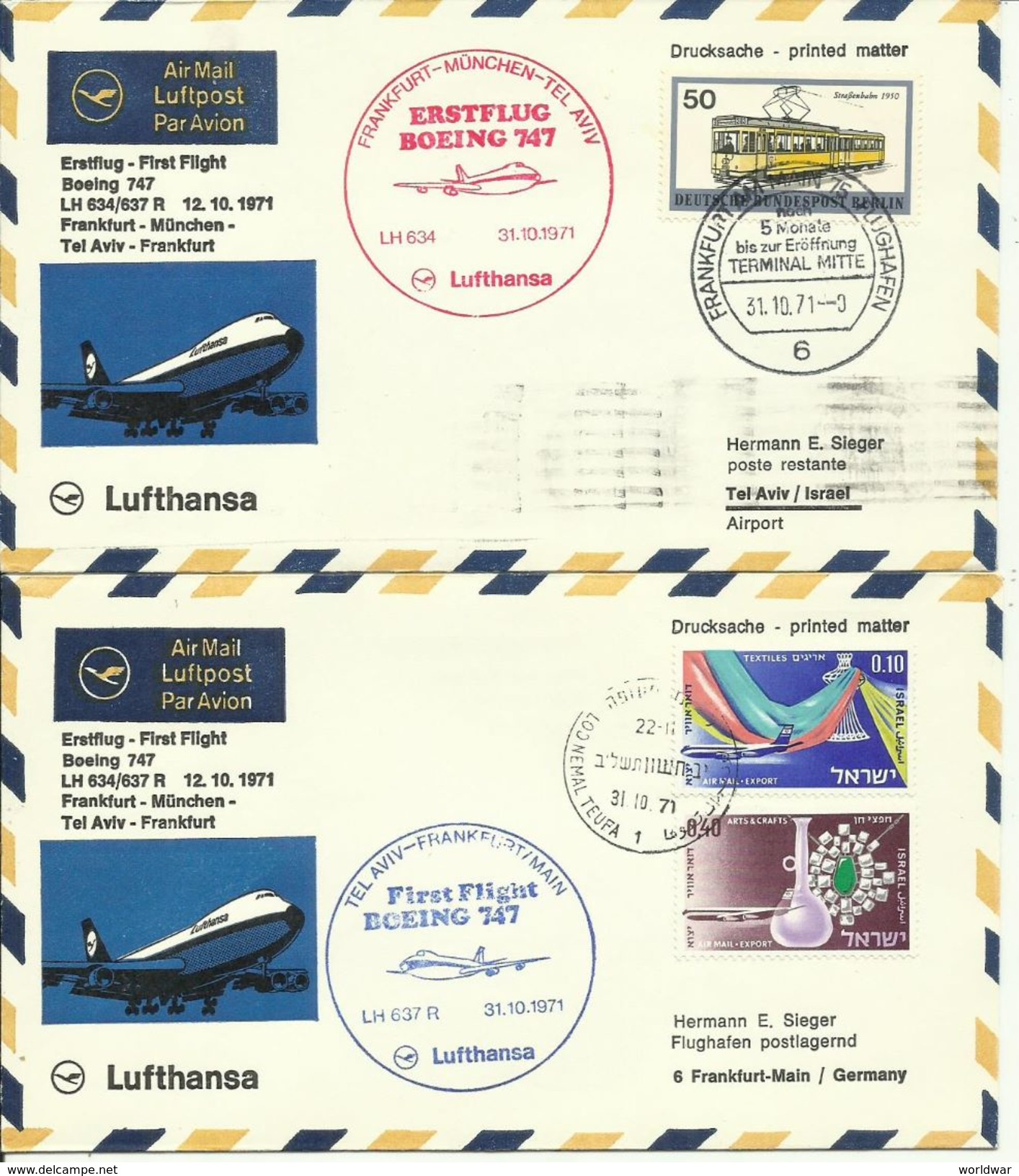 1971 Lufthansa  First Flight Frankfurt-München-Tel Aviv And Back - Airplanes