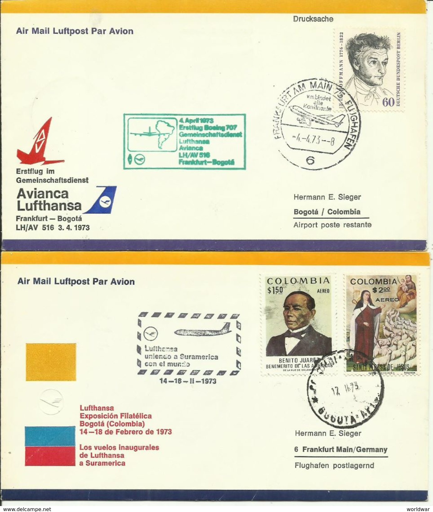 1973 Lufthansa  First & Special Flight Frankfurt - Bogota - Frankfurt - Airplanes