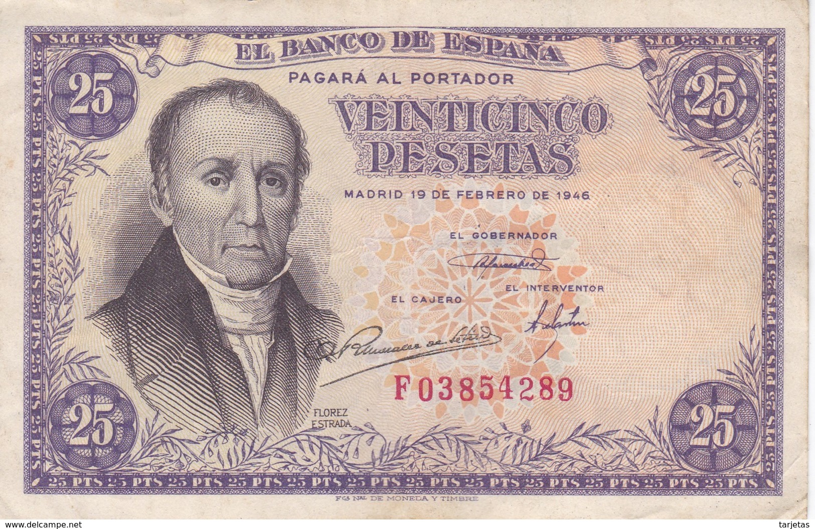 BILLETE DE ESPAÑA DE 25 PTAS DEL 19/02/1946 SERIE F  CALIDAD MBC (VF) (BANKNOTE) - 25 Peseten