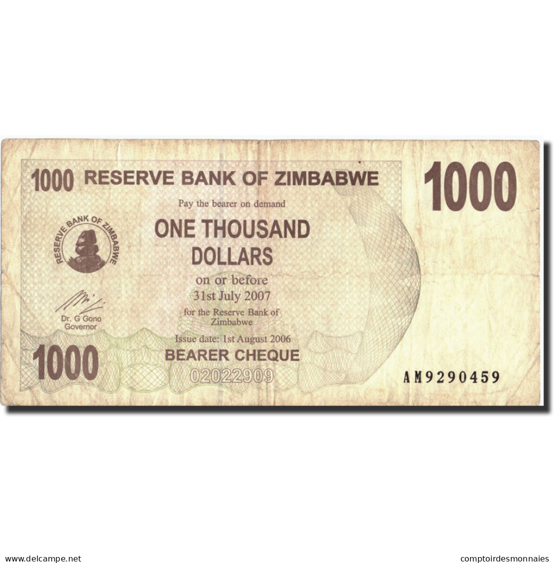 Billet, Zimbabwe, 1000 Dollars, 2006, 2006-08-01, KM:44, TB - Zimbabwe