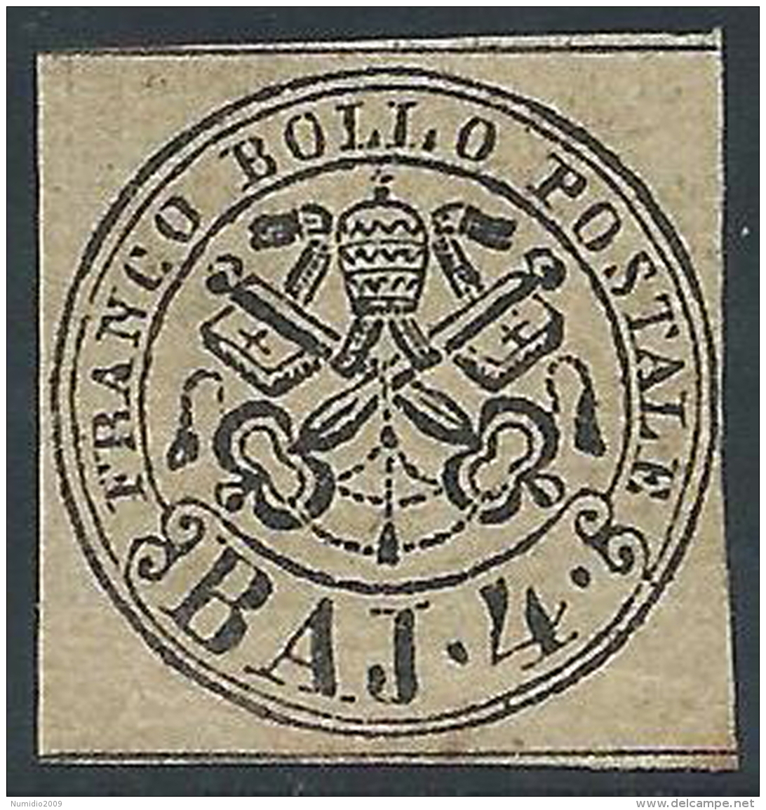 1852 STATO PONTIFICIO 4 BAY BRUNO GRIGIO CHIARO CERTIFICATO COLLA MH * - X2 - Stato Pontificio