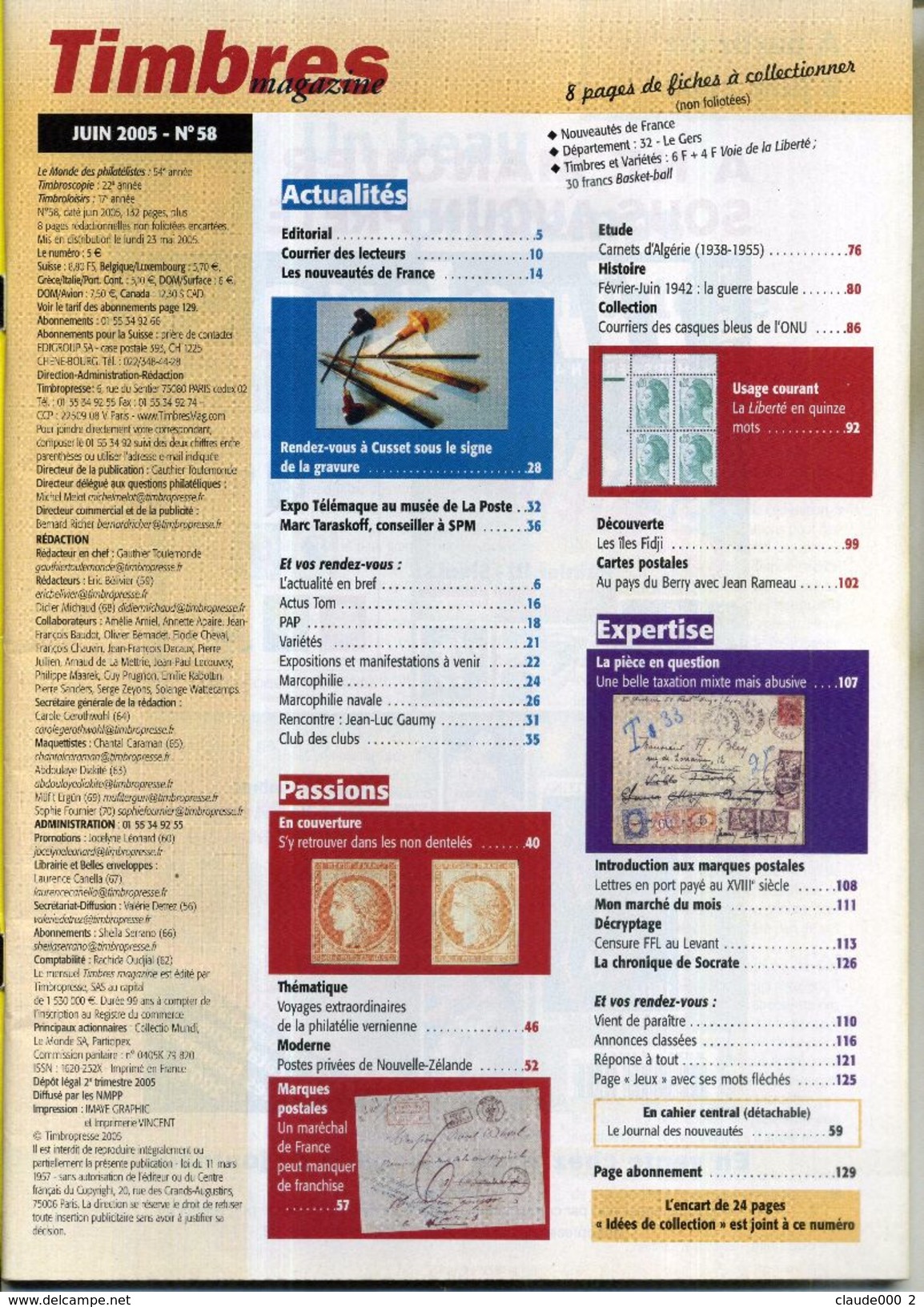 TIMBRES MAGAZINE ANNEE COMPLETE 2005 soit 11 Numéros