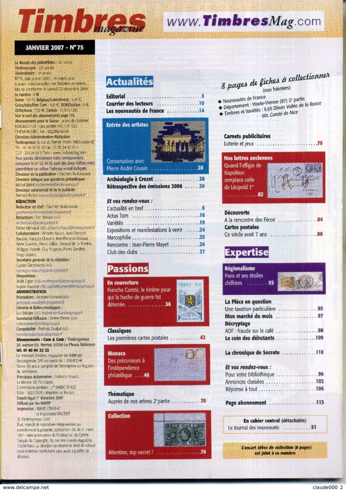 TIMBRES MAGAZINE ANNEE COMPLETE 2007 Soit 11 Numéros - Français (àpd. 1941)