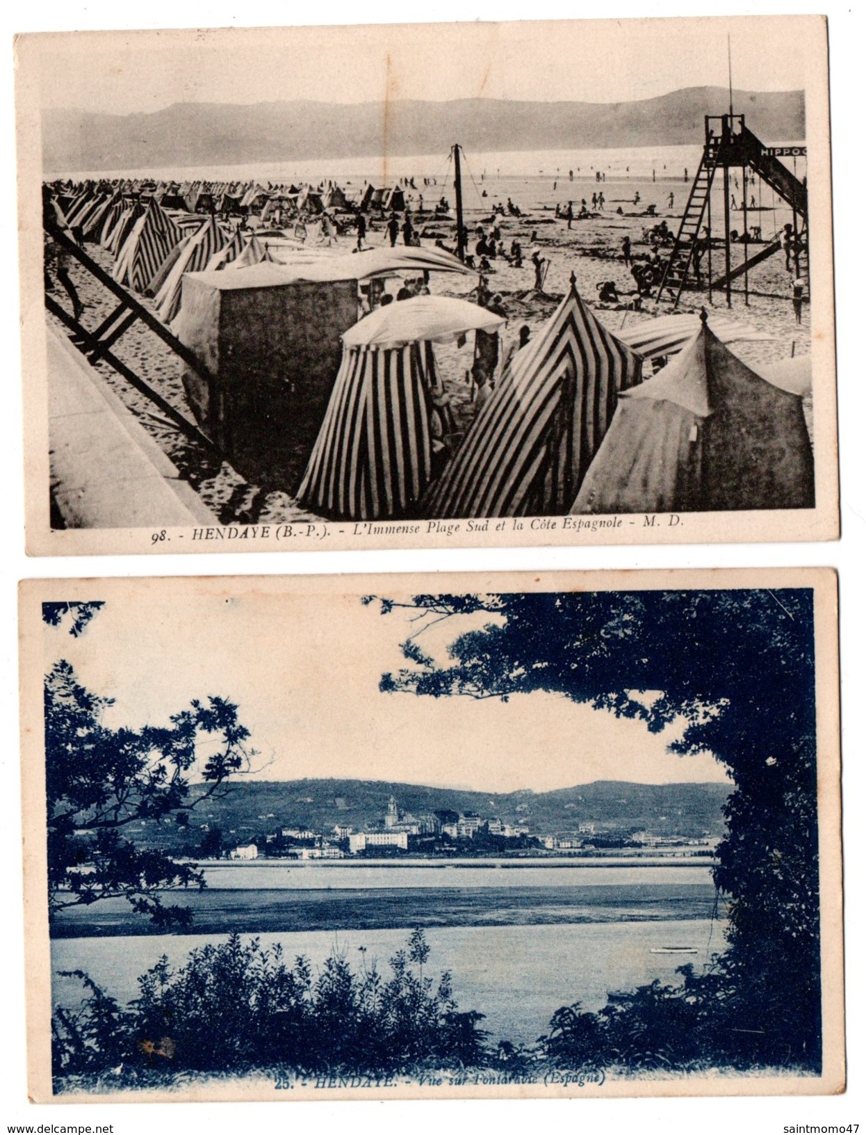 64 - HENDAYE . " VUE SUR FONTARABIE " & " L'IMMENSE PLAGE SUD " . 2 CARTES POSTALES - Réf. N°3466 - - Hendaye