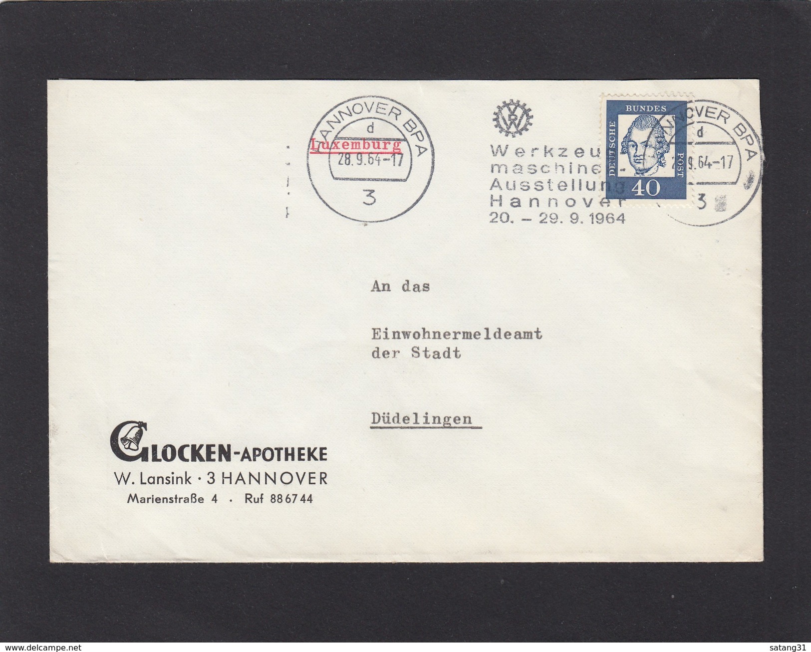 STEMPEL:"WERKZEUGMASCHINEN AUSTELLUNG HANNOVER 1964". - Lettres & Documents