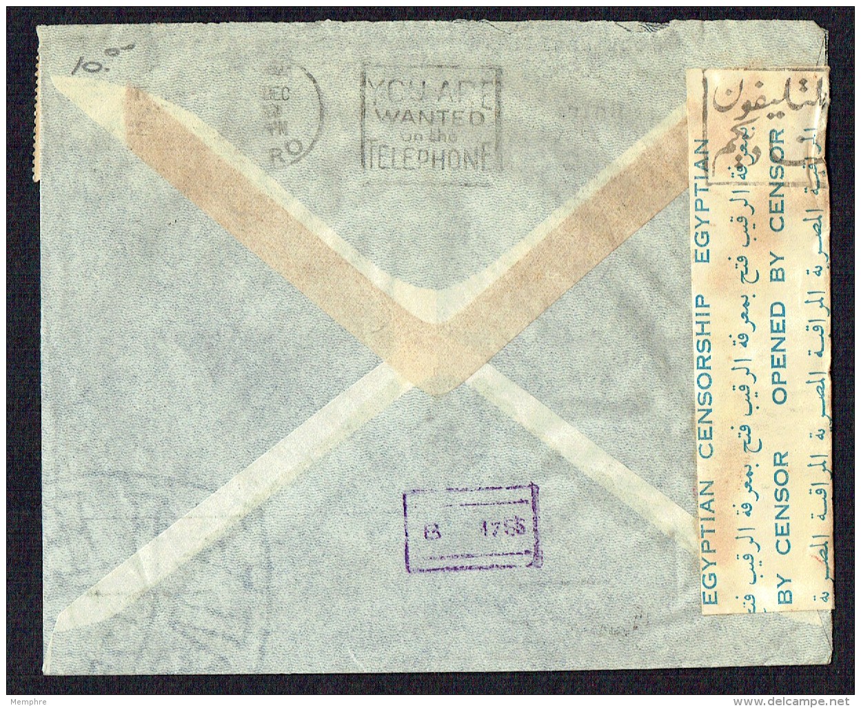 1940   Air Mail Letter To USA  Egyptian Censor Tape - Covers & Documents