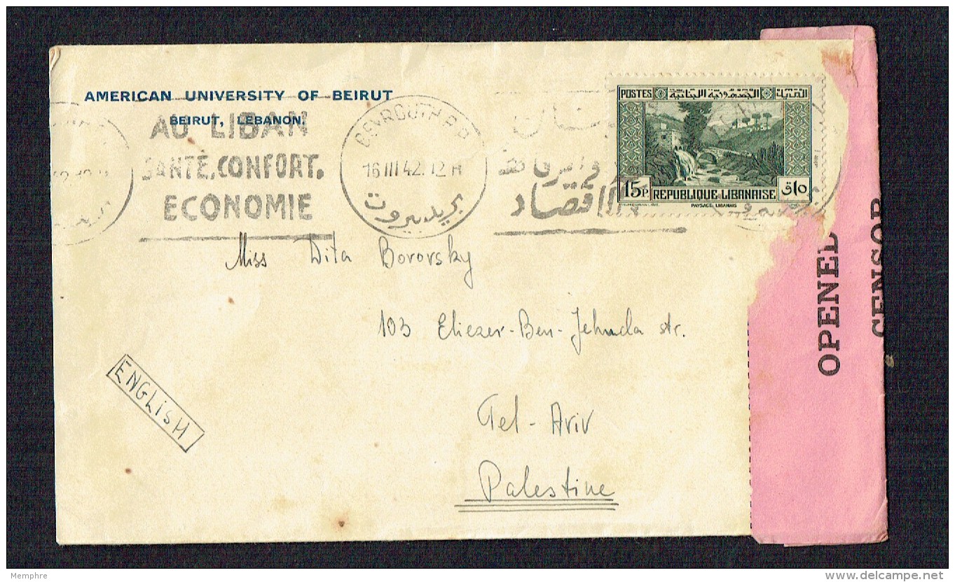 1942  Lettre De Beyrouth Pour Tel Aviv, Palestine - Censure - Lettres & Documents