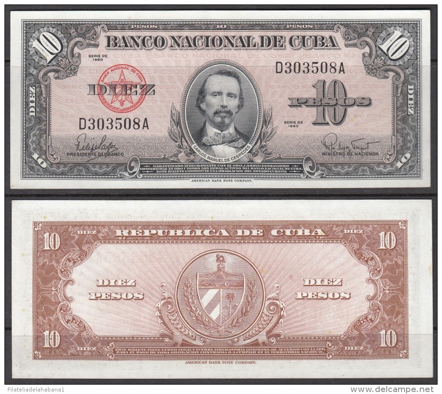 1960-BK-223 CUBA 1960 10$ CARLOS MANUEL DE CESPEDES UNC - Cuba