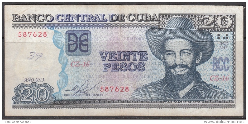 2013-BK-16 CUBA 20$ 2013 CAMILO CIENFUEGOS. REPLACEMENT REEMPLAZO "CZ". USADO. - Cuba