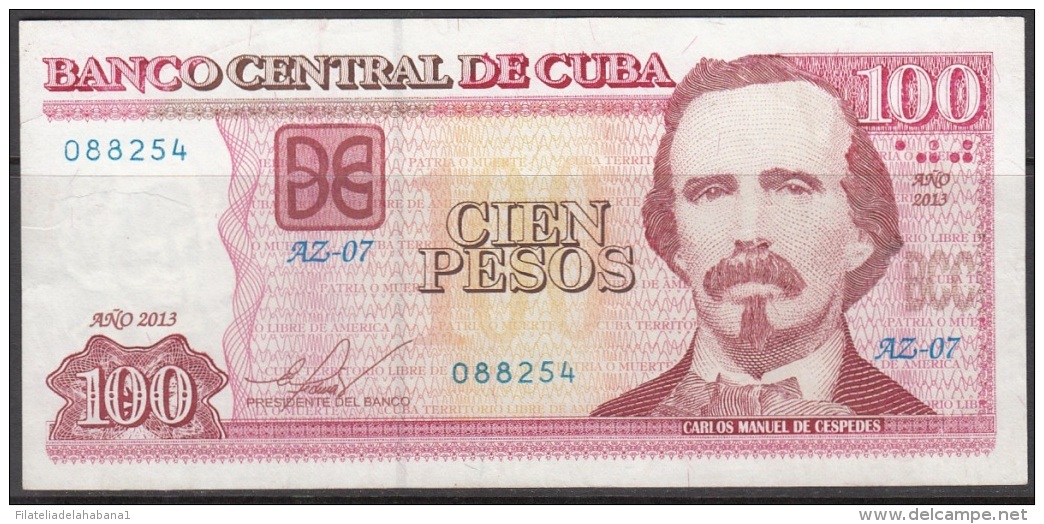 2013-BK-17 CUBA 100$ 2013 CARLOS MANUEL DE CESPEDES. REPLACEMENT REEMPLAZO "AZ". XF. - Cuba