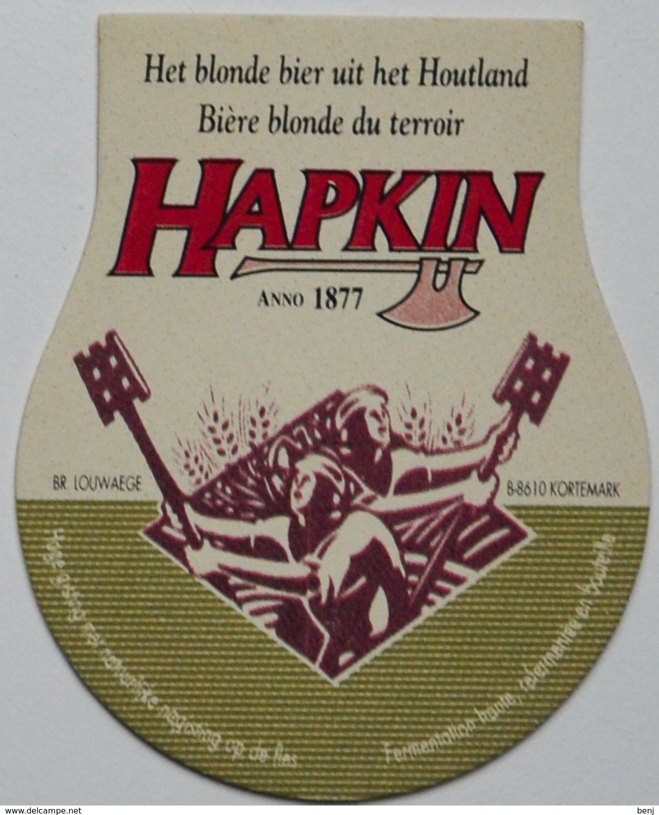 Sous-bock HAPKIN Bière Blonde Du Terroir Het Blonde Bier Uit Het Houtland Louwaege Kortemark (hache) Bierviltje (CX) - Sous-bocks