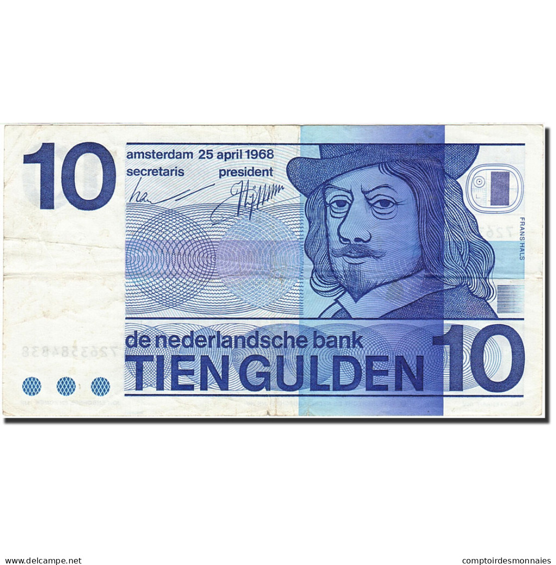 Billet, Pays-Bas, 10 Gulden, 1966-1972, 1968-04-25, KM:91b, TTB - 10 Florín Holandés (gulden)