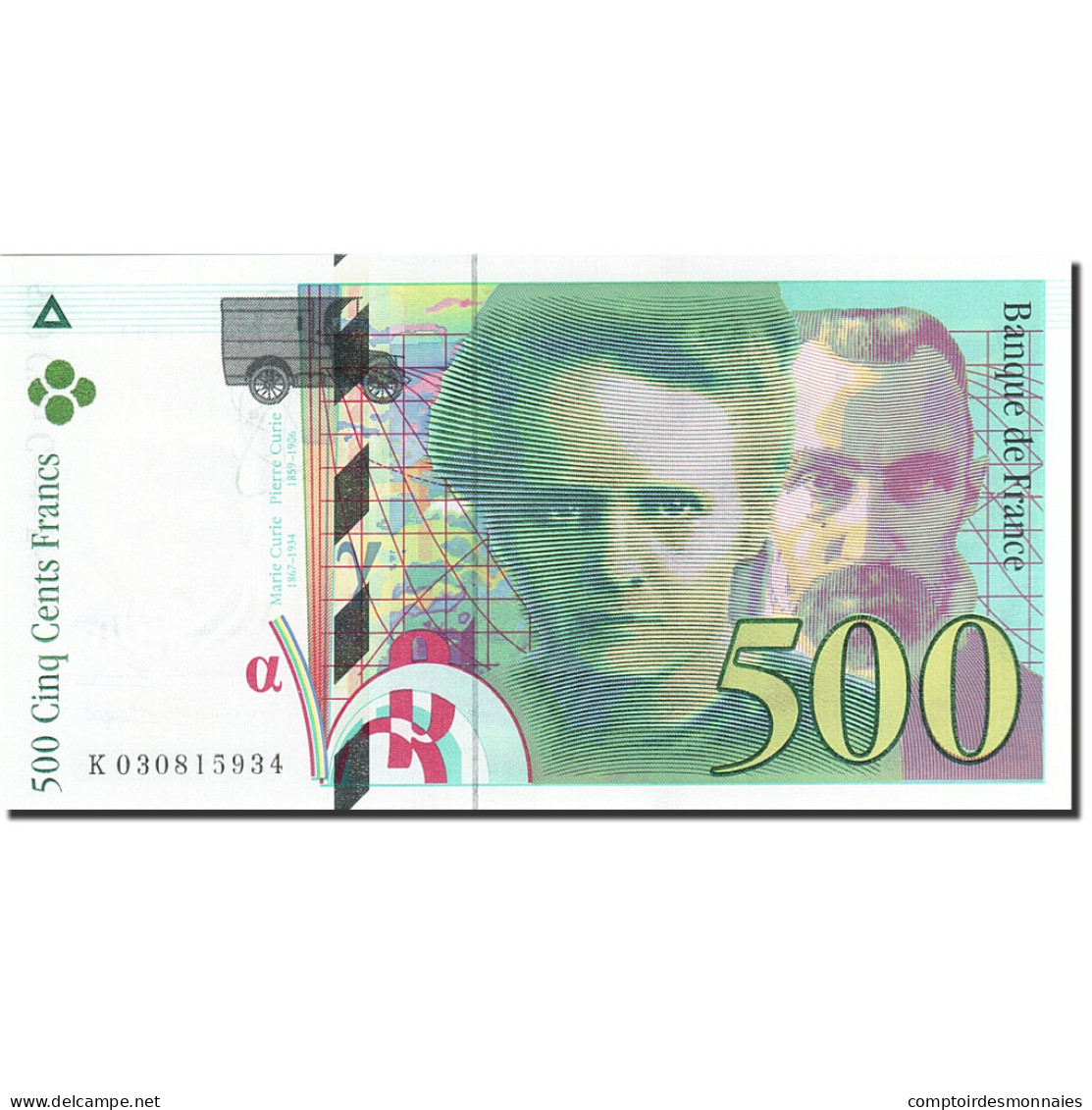 Billet, France, 500 Francs, 1993, 1994, TTB, Fayette:76.1, KM:160a - 500 F 1994-2000 ''Pierre En Marie Curie''