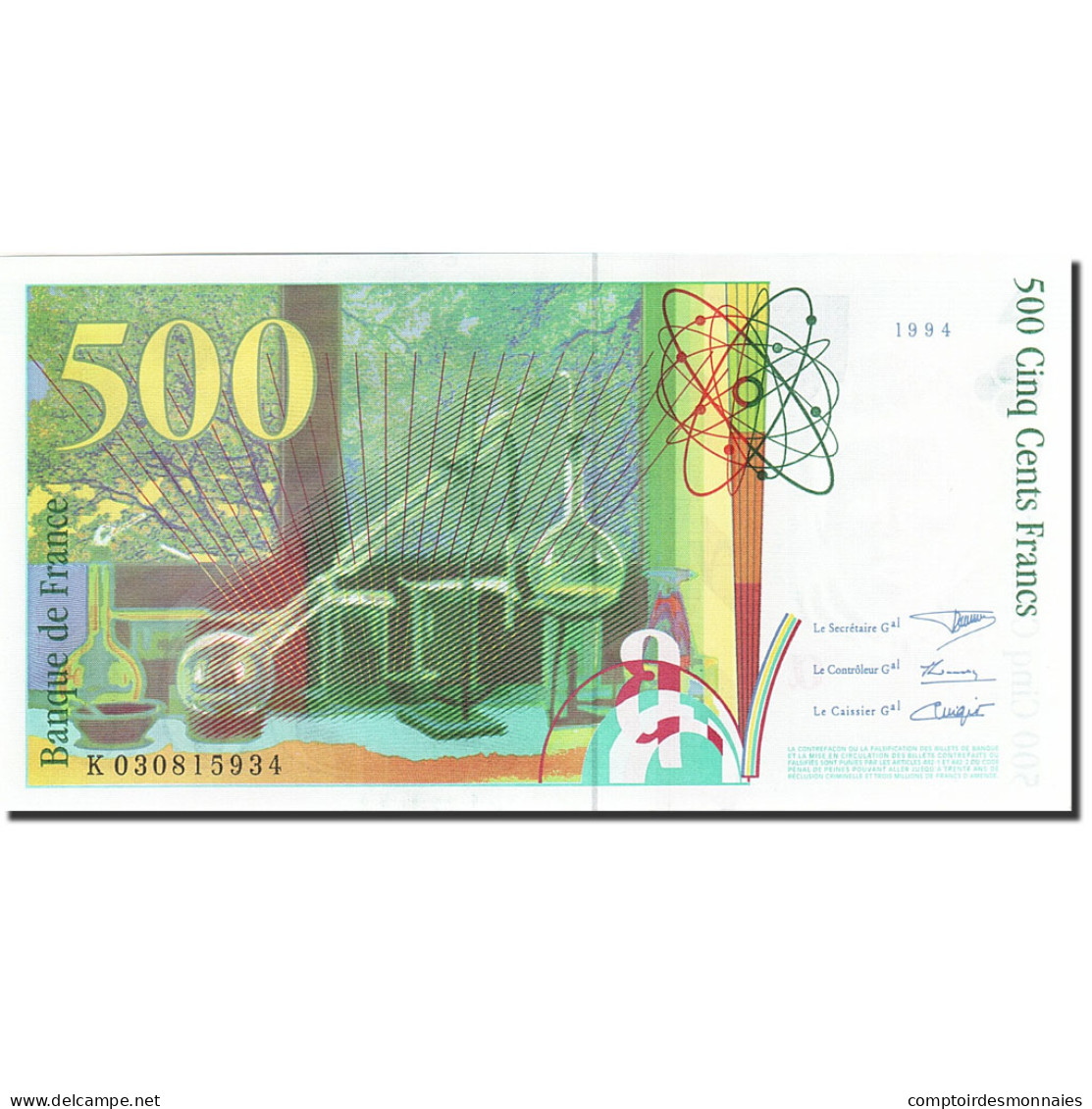 Billet, France, 500 Francs, 1993, 1994, TTB, Fayette:76.1, KM:160a - 500 F 1994-2000 ''Pierre En Marie Curie''