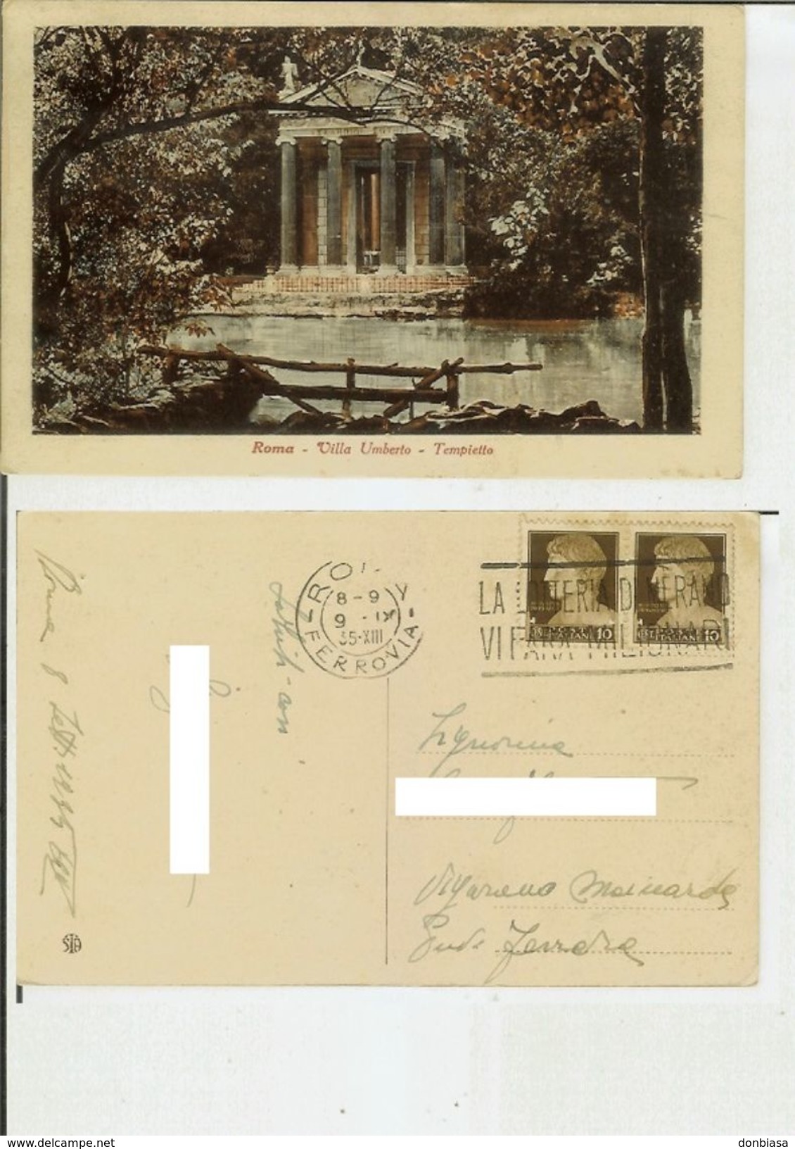 Roma: Villa Umberto - Tempietto. Cartolina Fp Vg 1935 (targhetta Lotteria Di Merano) - Parken & Tuinen