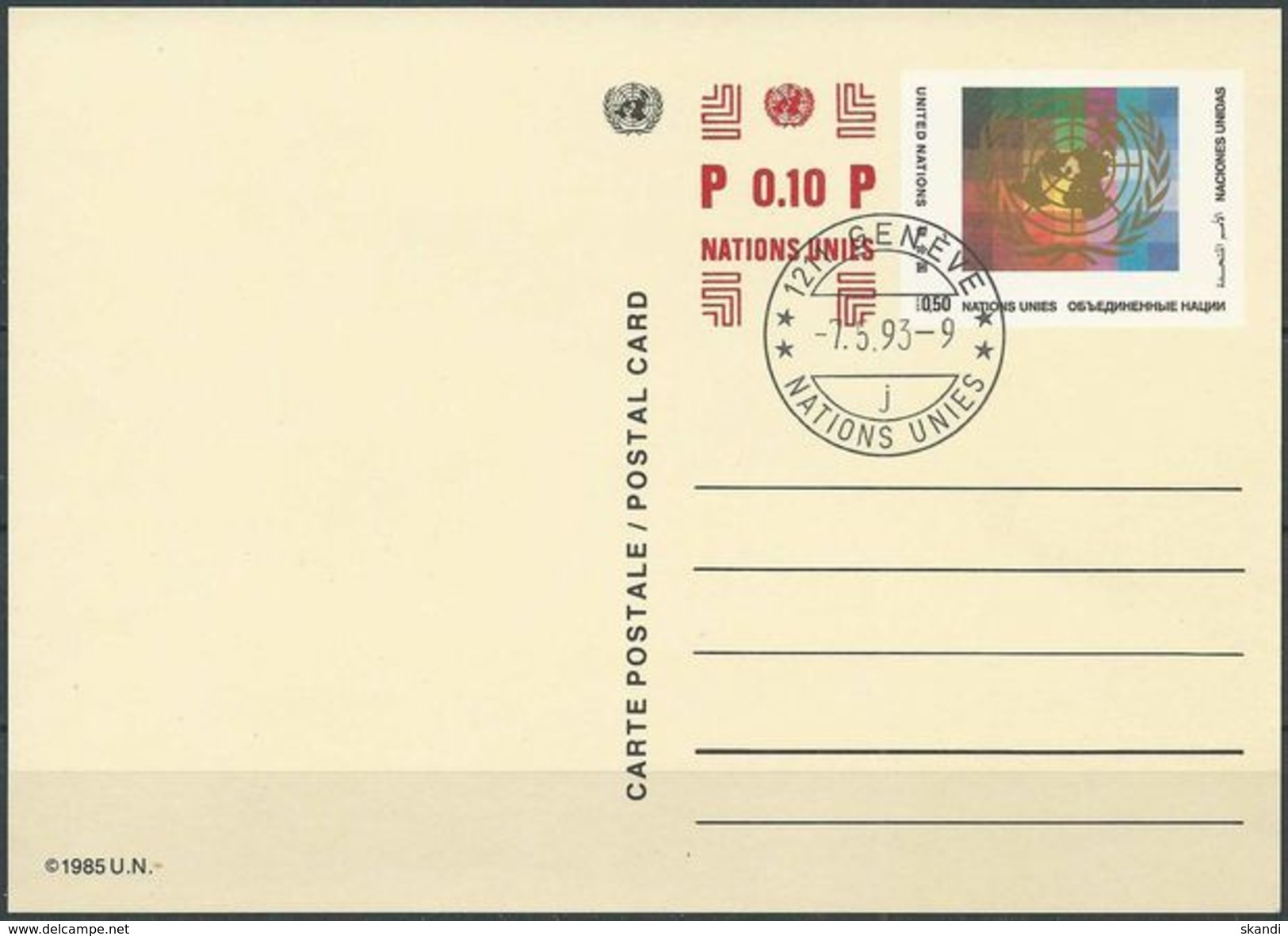 UNO GENF 1993 MI-NR. P 9 Postkarte / Ganzsache EST - Briefe U. Dokumente