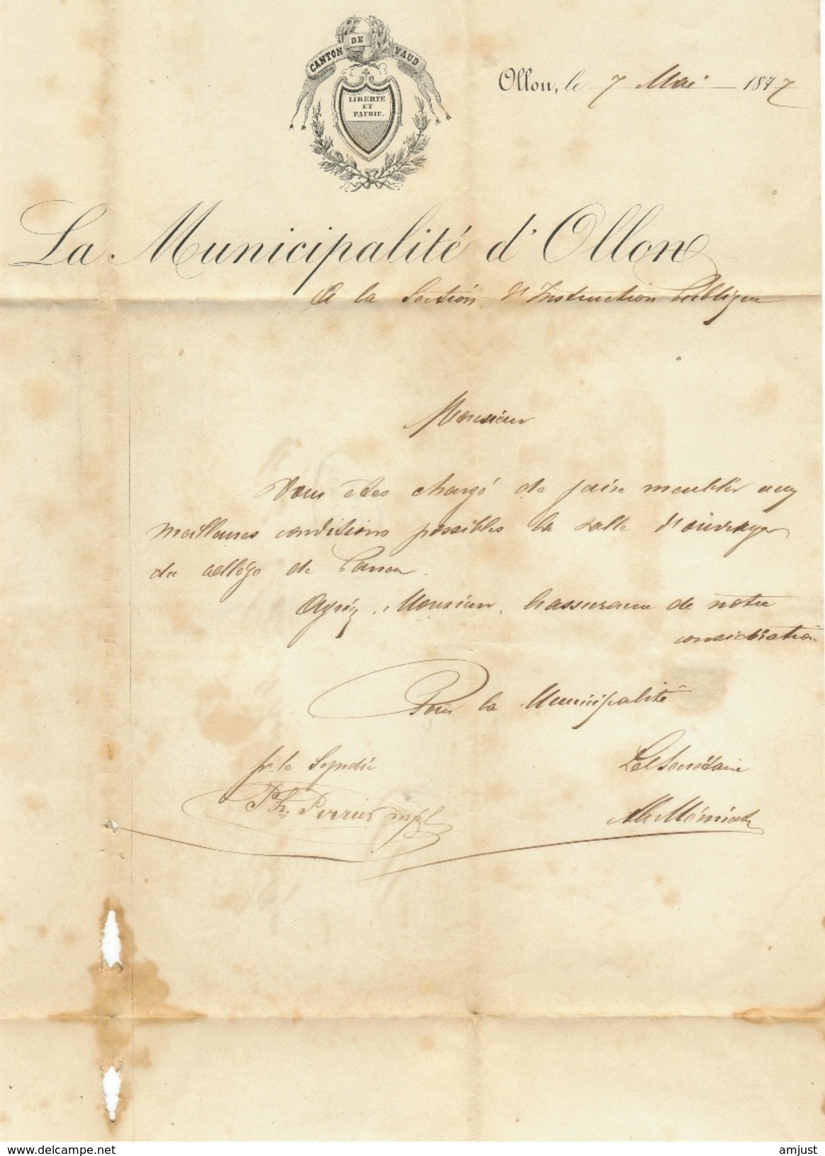 Vieux Papiers // Document Historique Destiné à Municipalité De Ollon - Historical Documents