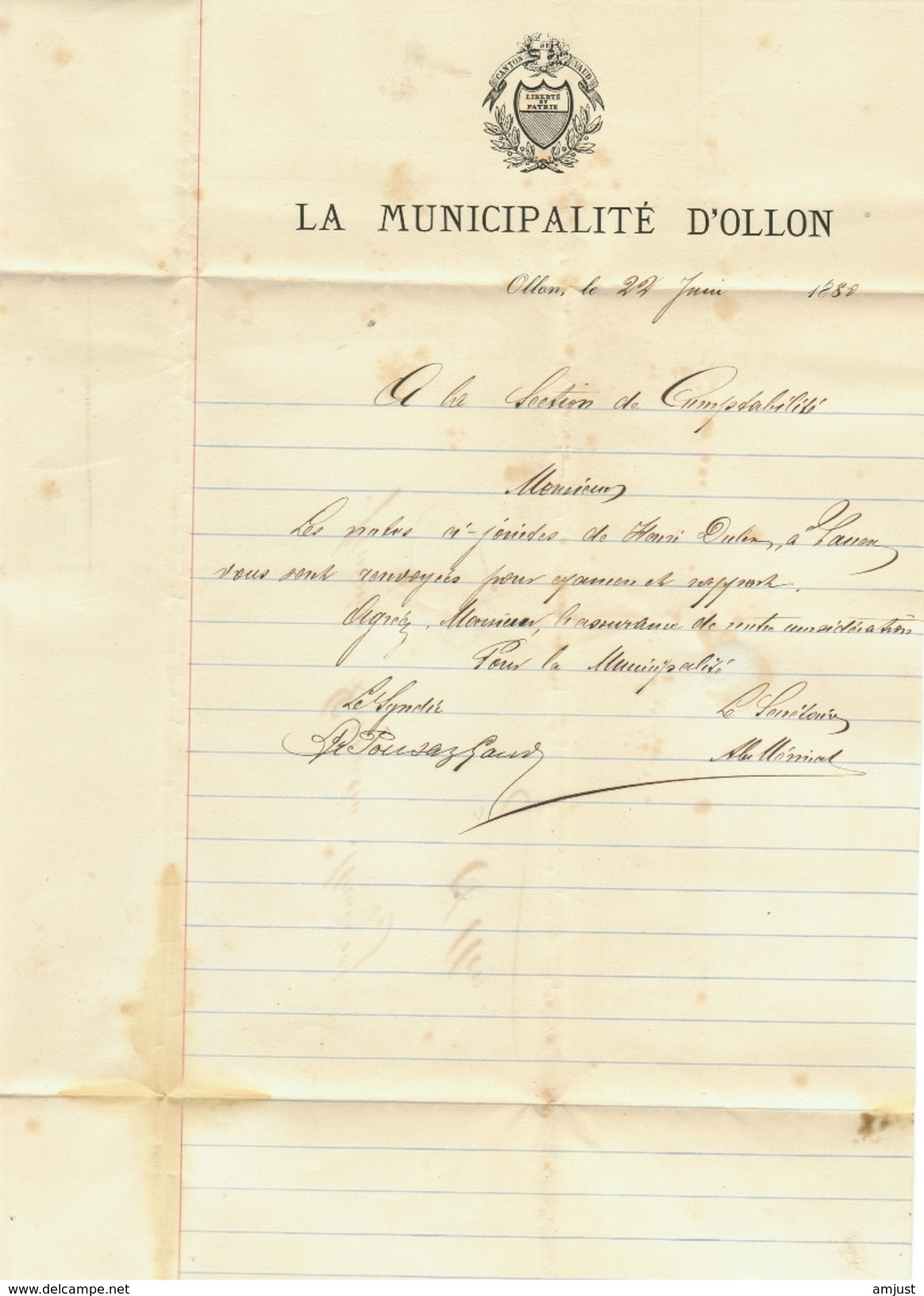 Vieux Papiers // Document Historique Destiné à Municipalité De Ollon - Documents Historiques