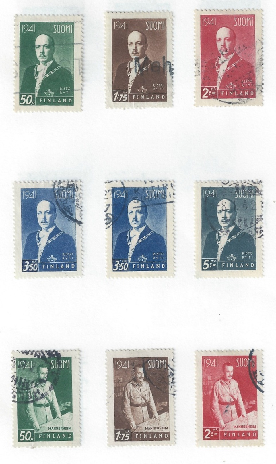 FINLAND Vintage National Philatelic Society Approval Book containing 9 pages of stamps 1930/1940