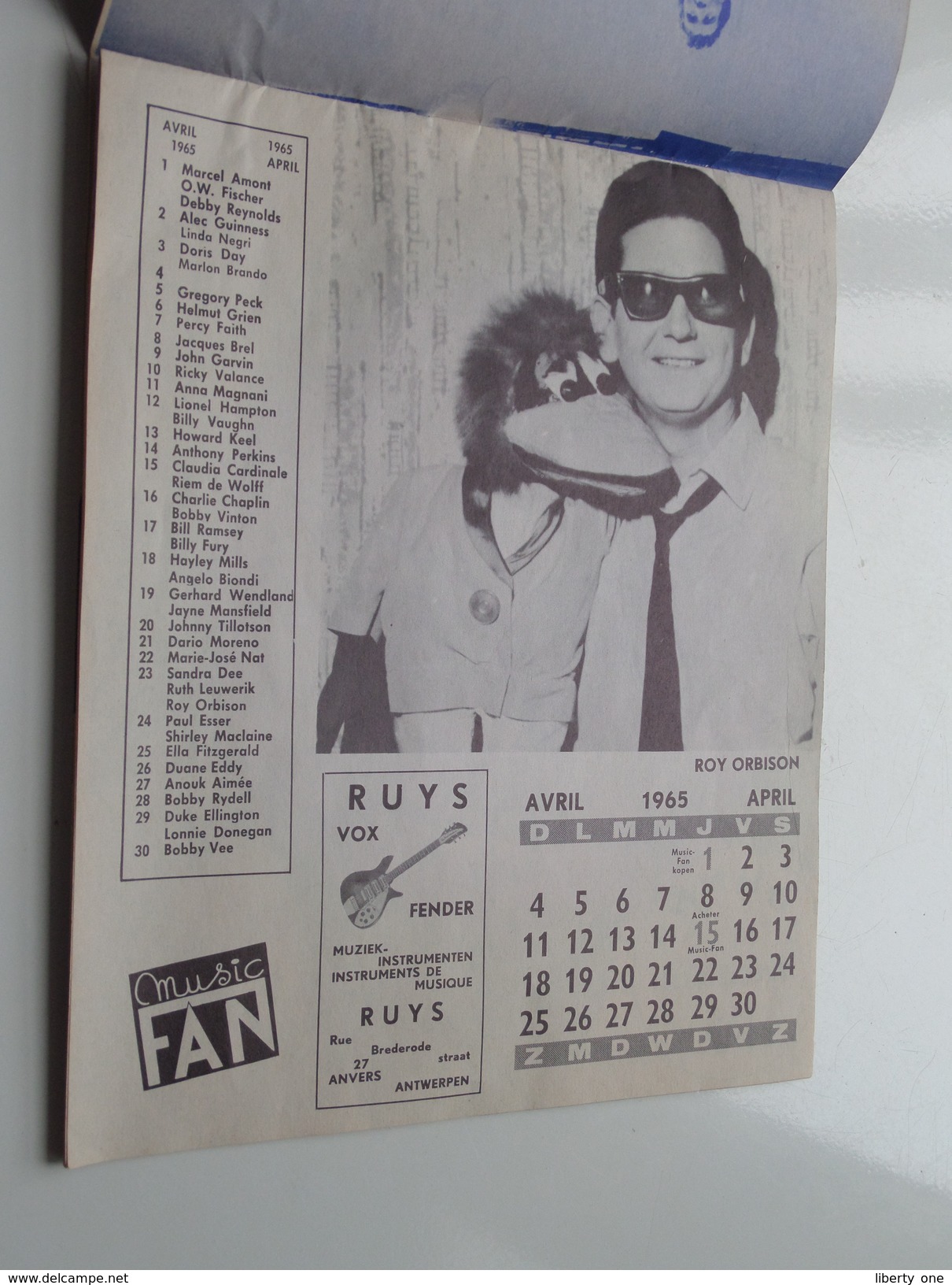 KALENDER 1965 - MUSIC-FAN World Copy Right " RUYS Antwerpen " ( *** PRACHTIG *** ) Suppl. Jan.1965 ( zie foto's ) !