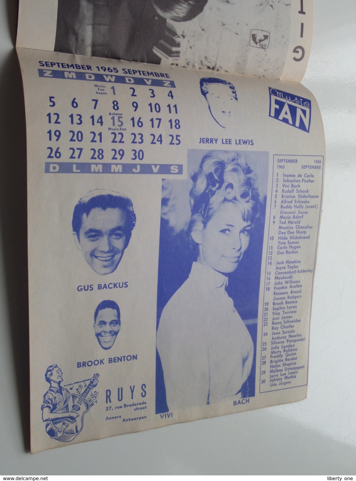 KALENDER 1965 - MUSIC-FAN World Copy Right " RUYS Antwerpen " ( *** PRACHTIG *** ) Suppl. Jan.1965 ( zie foto's ) !