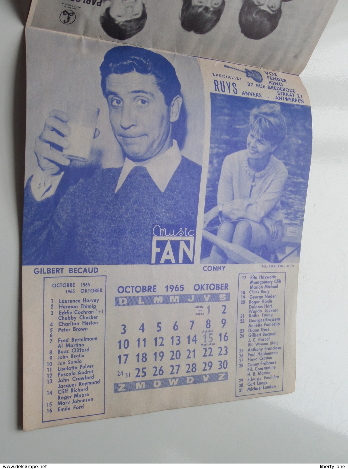 KALENDER 1965 - MUSIC-FAN World Copy Right " RUYS Antwerpen " ( *** PRACHTIG *** ) Suppl. Jan.1965 ( zie foto's ) !