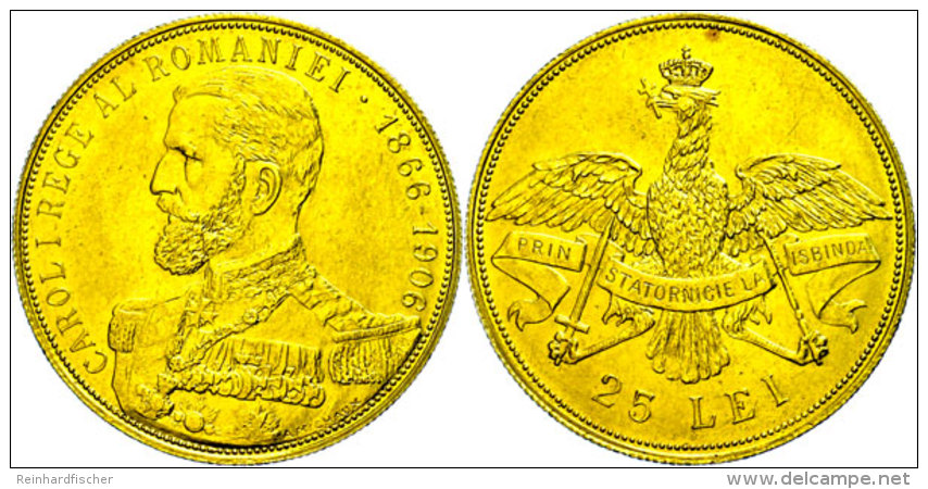 25 Lei, Gold, 1906, Karl I., 40J&auml;hriges Regierungsjubil&auml;um, Fb. 7, Vz.  Vz25 Lei, Gold, 1906, Karl... - Roumanie