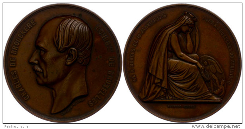 Belgien, Bronzemedaille (Dm. Ca. 70,10mm, Ca. 131,55g), 1860, Von L. Wiener, Auf Charles Brouckere. Av: Kopf Nach... - Autres & Non Classés