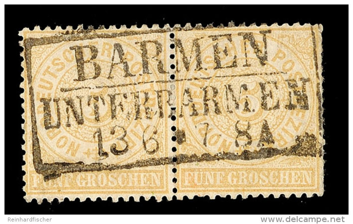 "BARMEN UNTERBARMEN" - Ra3, Klar Und Zentrisch Auf Waager. Paar NDP 5 Gr. Ocker Gez&auml;hnt, Katalog: NDP 18(2)... - Autres & Non Classés