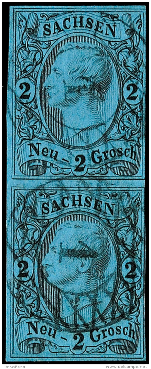 2 Ngr. Kobaltblau, Senkr. Paar, Je Klarer NS "1", Rechts Lupenrandig, Tadellos, Mi. 70,-, Katalog: 10a O2 Ngr.... - Saxe