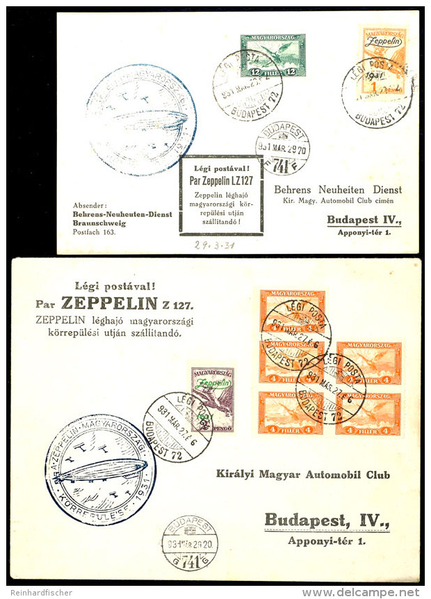 Zuleitungspost Ungarn 1931, Ungarnfahrt, Eine Karte Mit Ungarn Zeppelinmarke Zu 1 P. Und Zusatzfrankatur Sowie... - Autres & Non Classés
