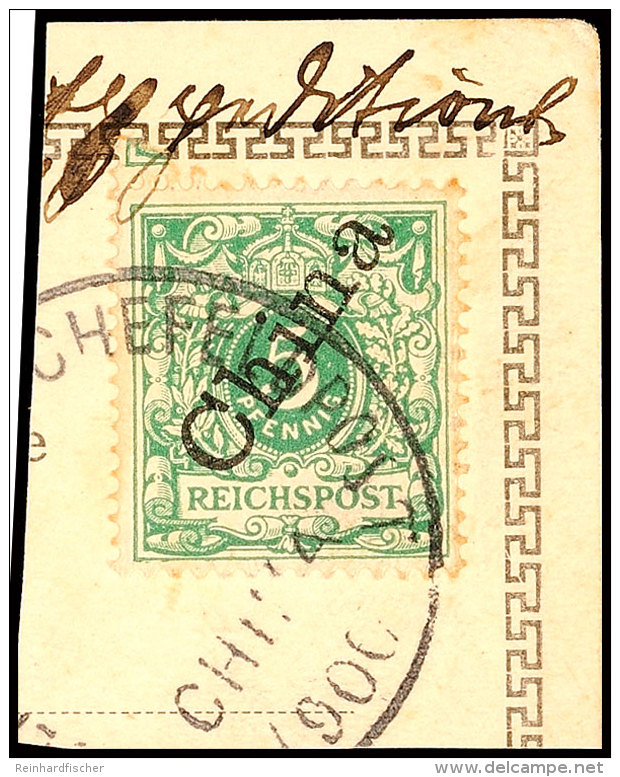 KAISERLICH DEUTSCHE FELDPOST CHINA 1900, Teilabschlag Des Typ I Auf AK-Briefst&uuml;ck Mit 5 Pfg. Mit Steilem... - Chine (bureaux)