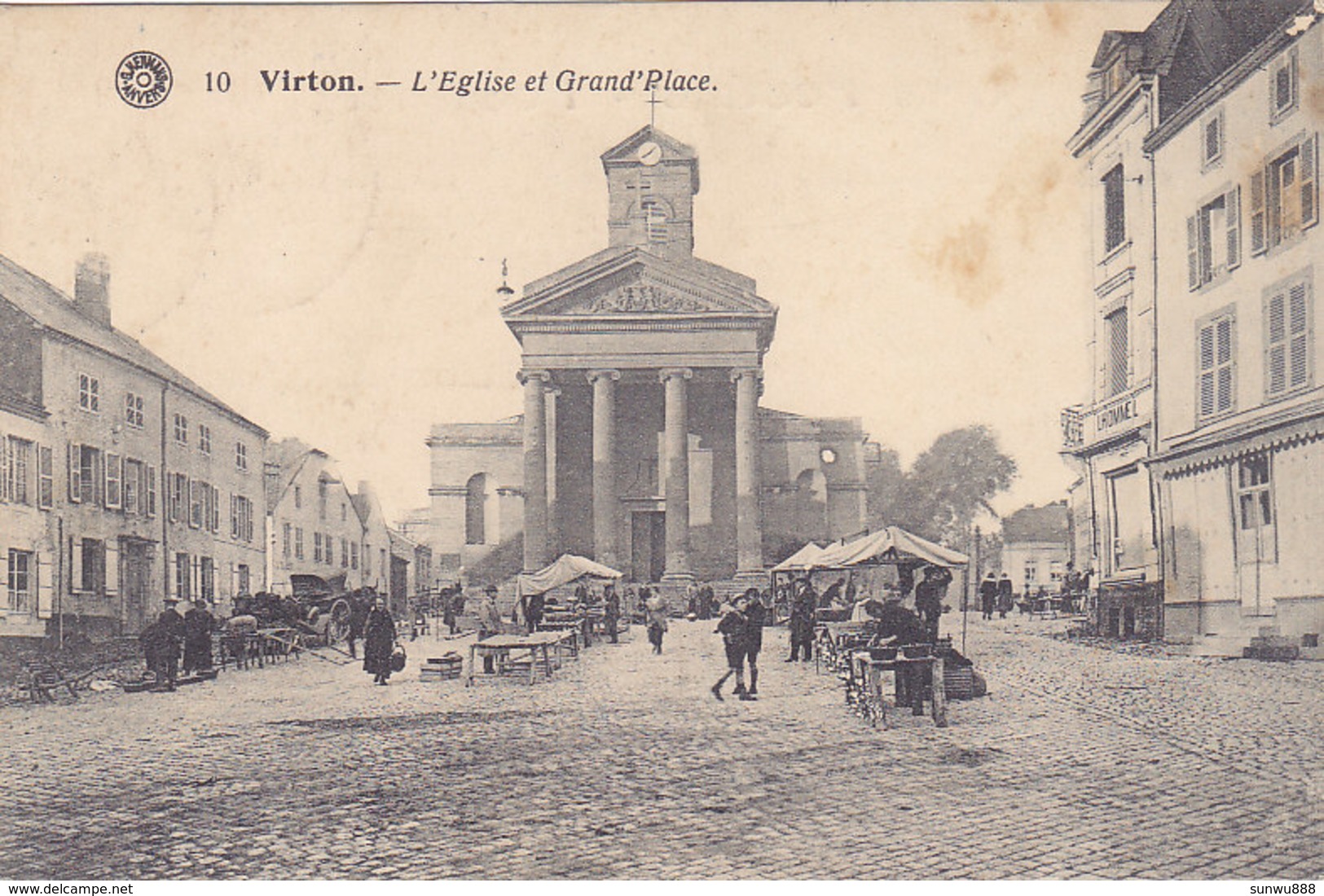 Virton - L'Eglise Et Grand'Place (animée, Marché, 1921) - Virton