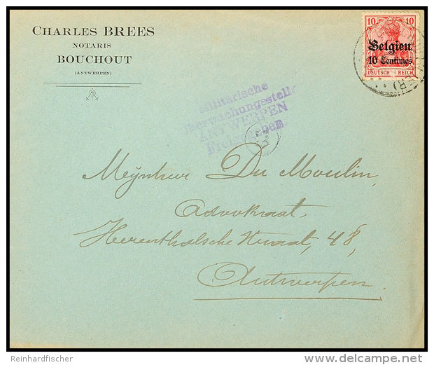 "BOUCHOUT(LIER)" Auf Zensurbrief 10 C. Nach Antwerpen, Katalog: 3 BFBOUCHOUT (LIER) On Censored Letter 10 C. To... - 1° Guerre Mondiale