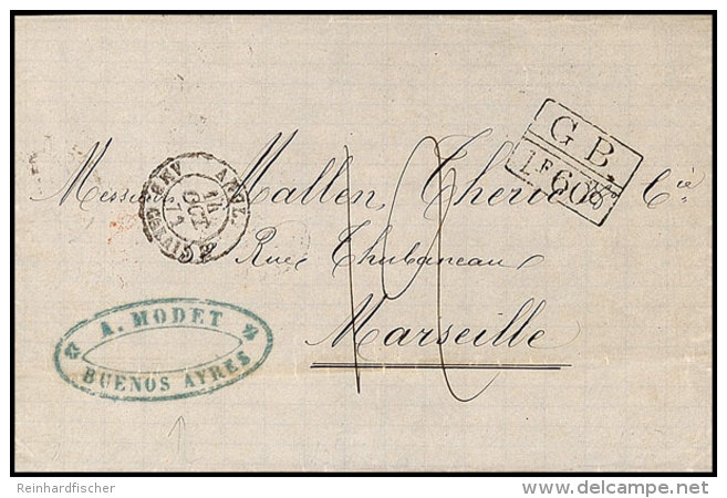 1871, Komplettem Faltbrief Mit R&uuml;ckseitigem Aufgabe-Stempel BUENOS AIRES 14.9. Via London Mit Tax-Stempel "GB... - Autres & Non Classés