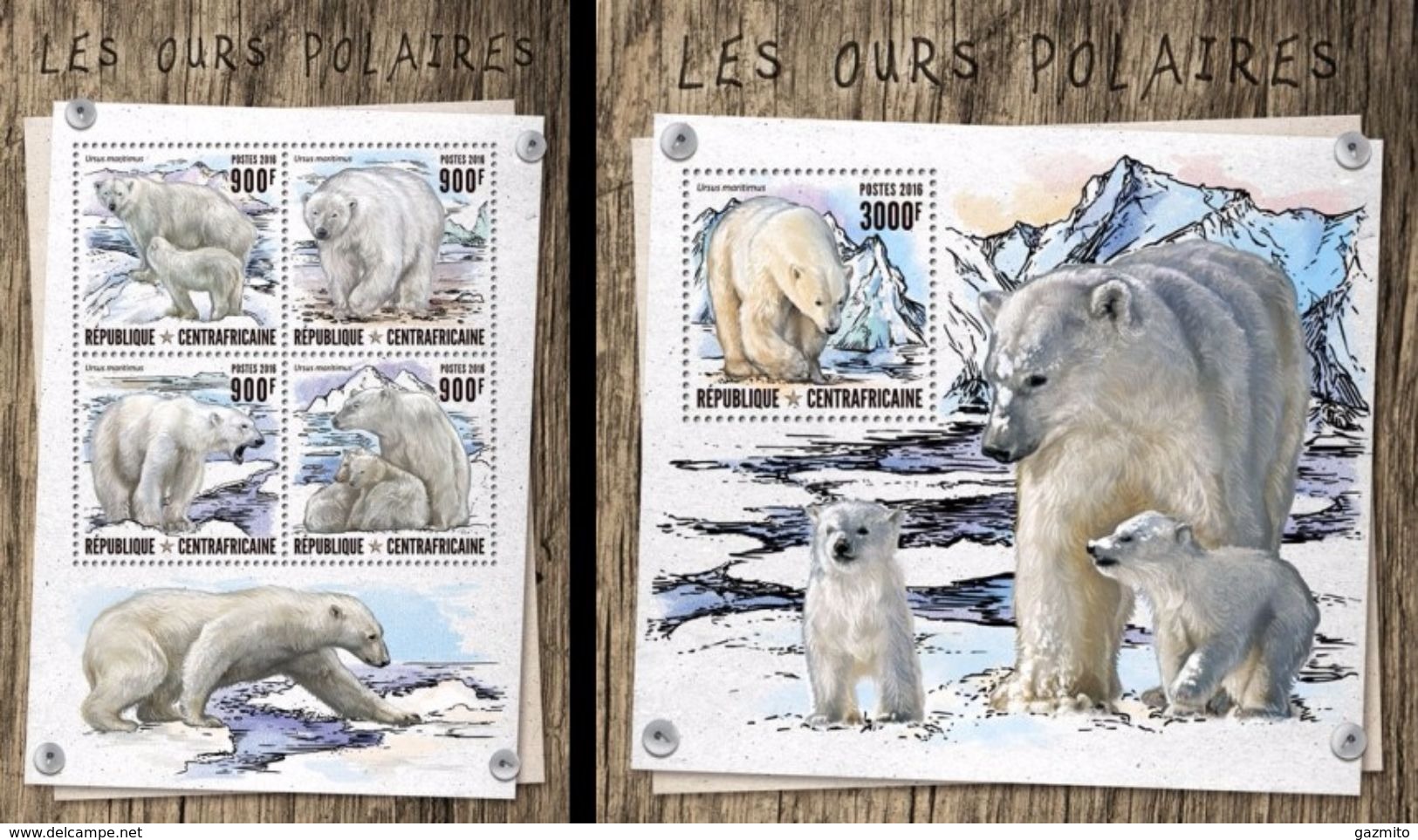 Centrafrica 2016, Animals, Polar Bears, 4val In BF +BF - Faune Arctique