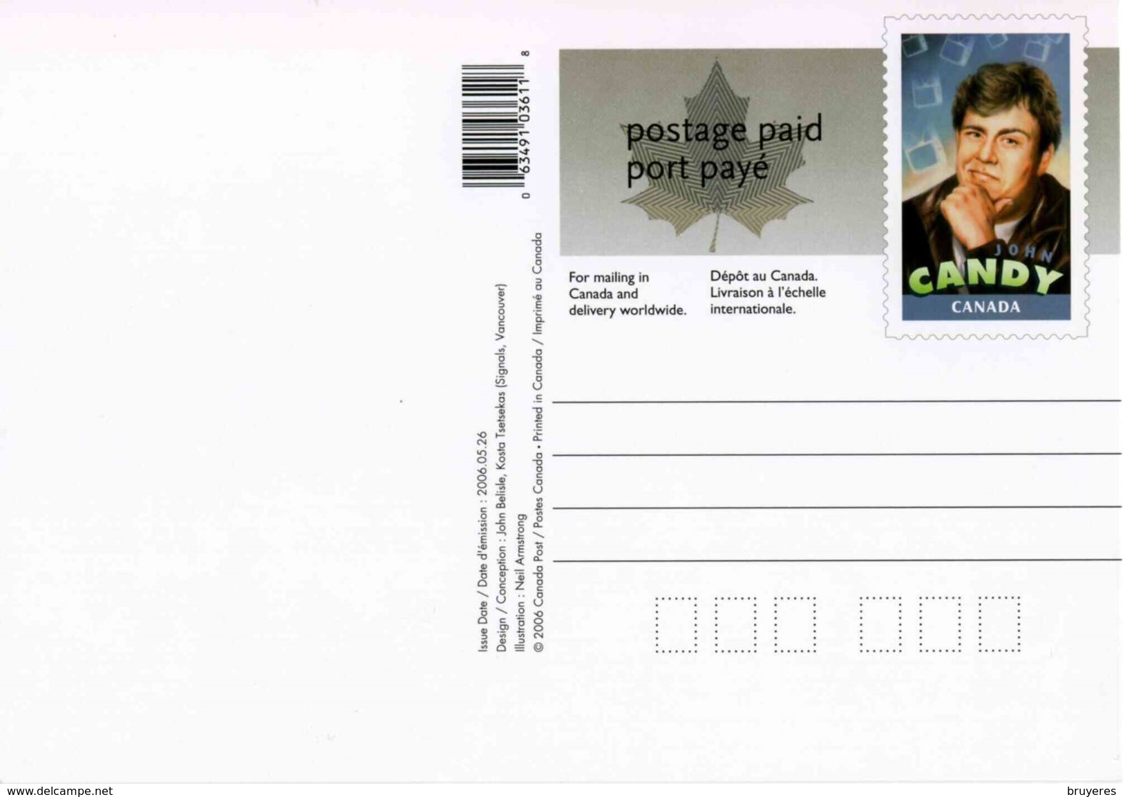 Entier Postal De 2006 Sur Carte Postale Avec Timbre Et Illust. "Canadiens à Hollywood : John CANDY" - 1953-.... Règne D'Elizabeth II