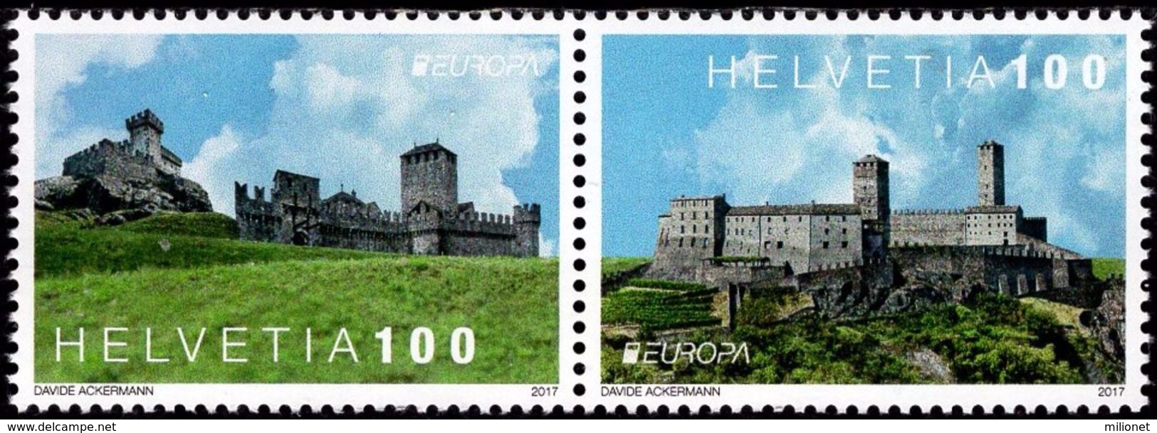 SALE!!! SUIZA SWITZERLAND SUISSE SCHWEIZ 2017 EUROPA CEPT CASTLES 2 Stamps Set Se-tenant MNH ** - 2017