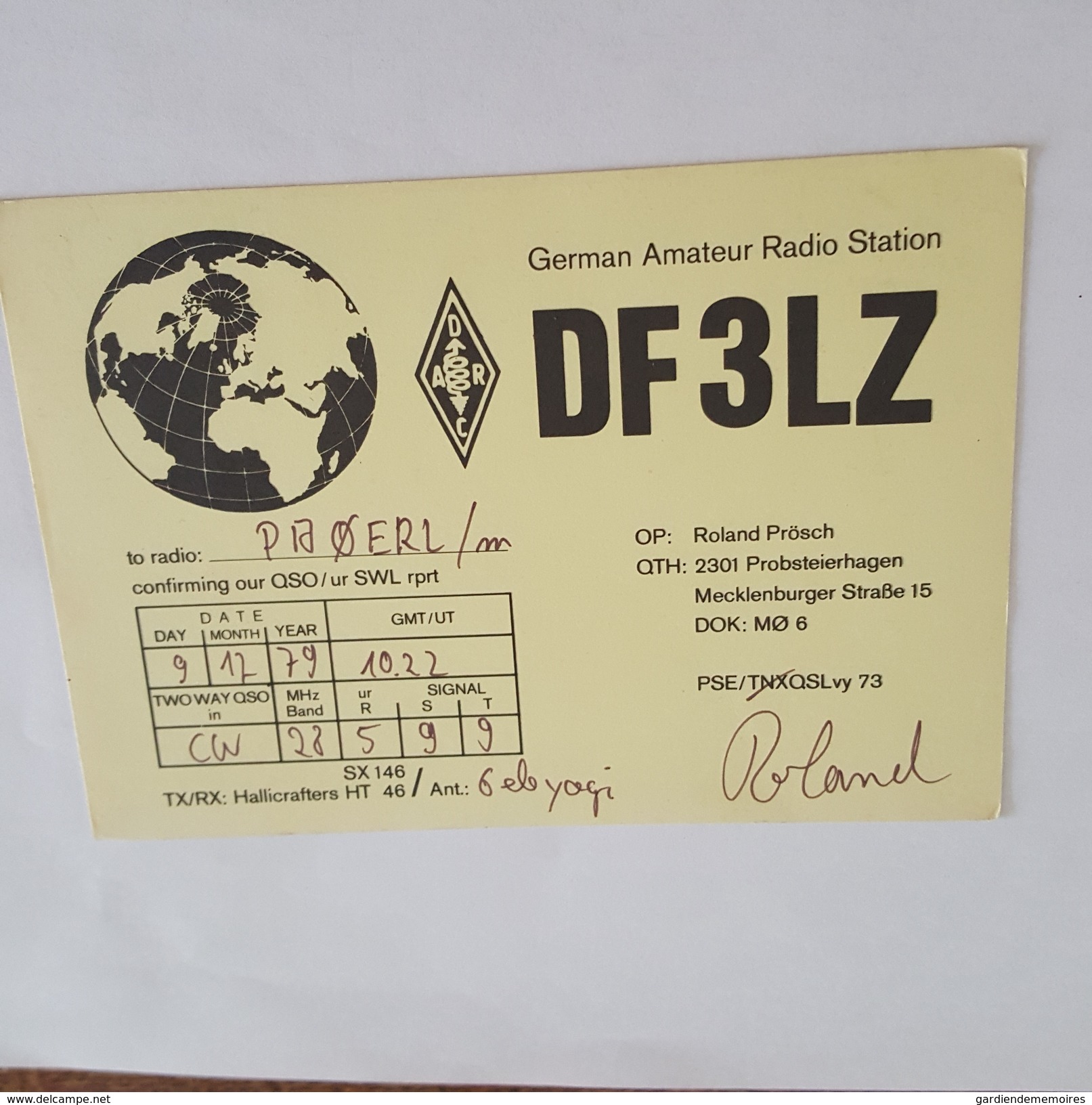 Carte QSL - Roland Prosch, 2301 Probsteierhagen, Mecklenburger Strasse 15, Germany - Amateurfunk