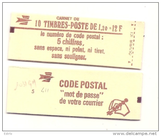 Carnet 411b Usage Courant De 10 SABINE DE GANDON 1.20fr - Presse N°  5 Côte 22 &euro;  - Code Postal Gomme Mate - Autres & Non Classés