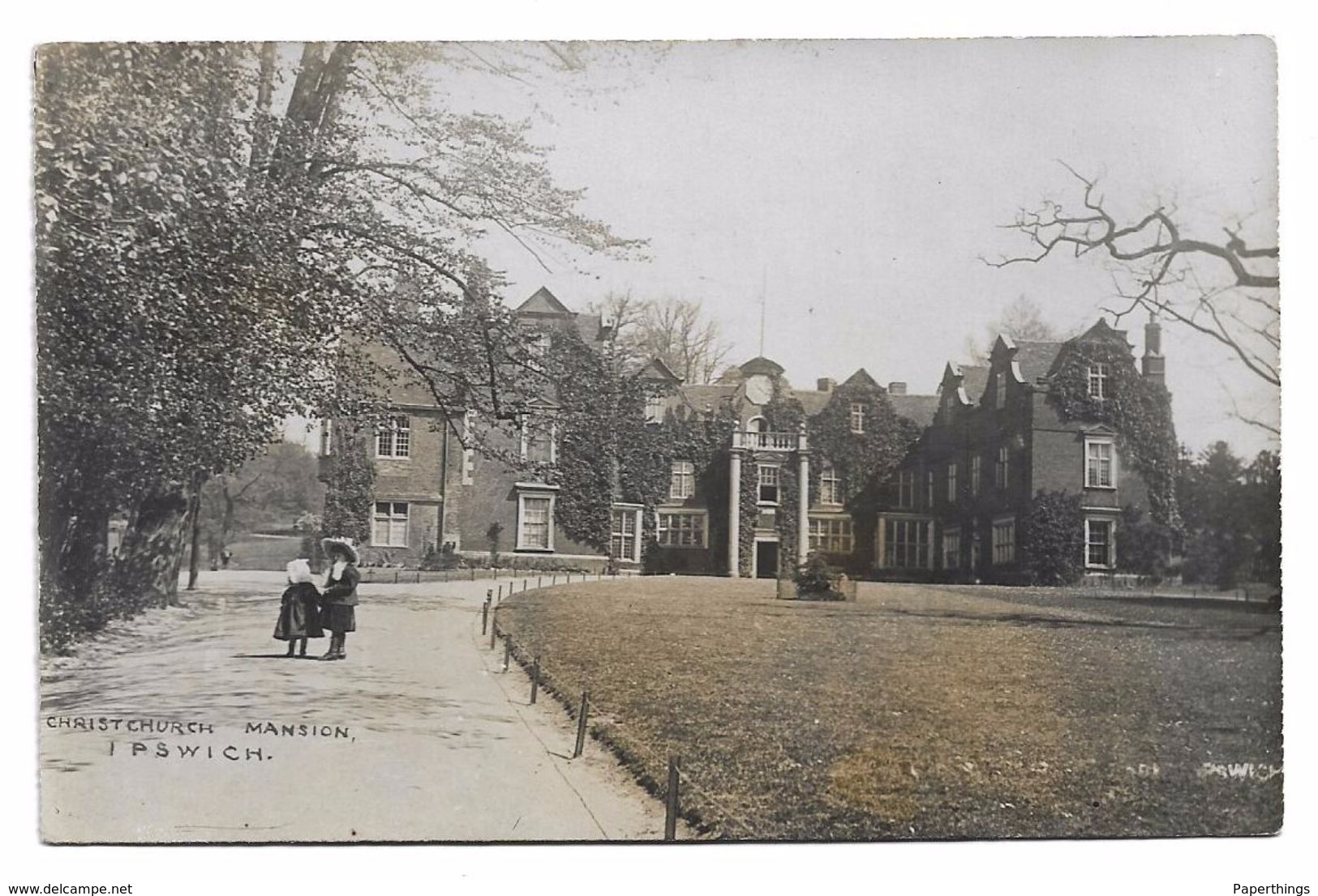 Early Real Photograph Postcard, Christchurch Mansion, Ipswich, People, Child, Landscape. - Ipswich