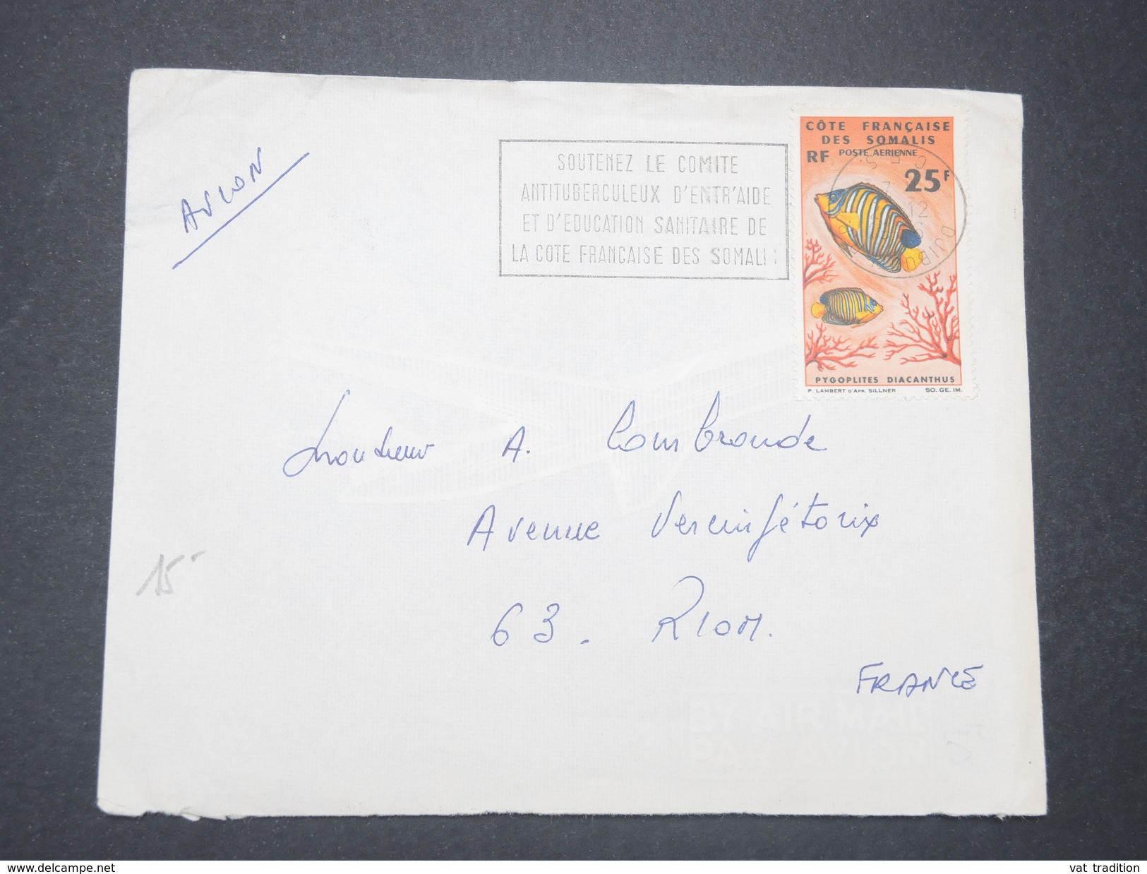 FRANCE / COTE DES SOMALIS - Enveloppe De Djibouti Pour Riom En 1966 , Affranchissement Poisson - L 9356 - Lettres & Documents