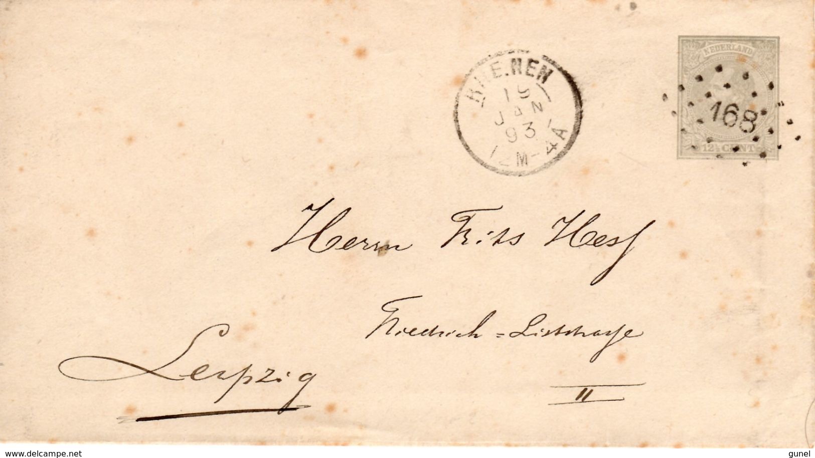 Envelop G2  Van RHENEN Met Puntstempel 168 Naar Leipzig - Postal Stationery